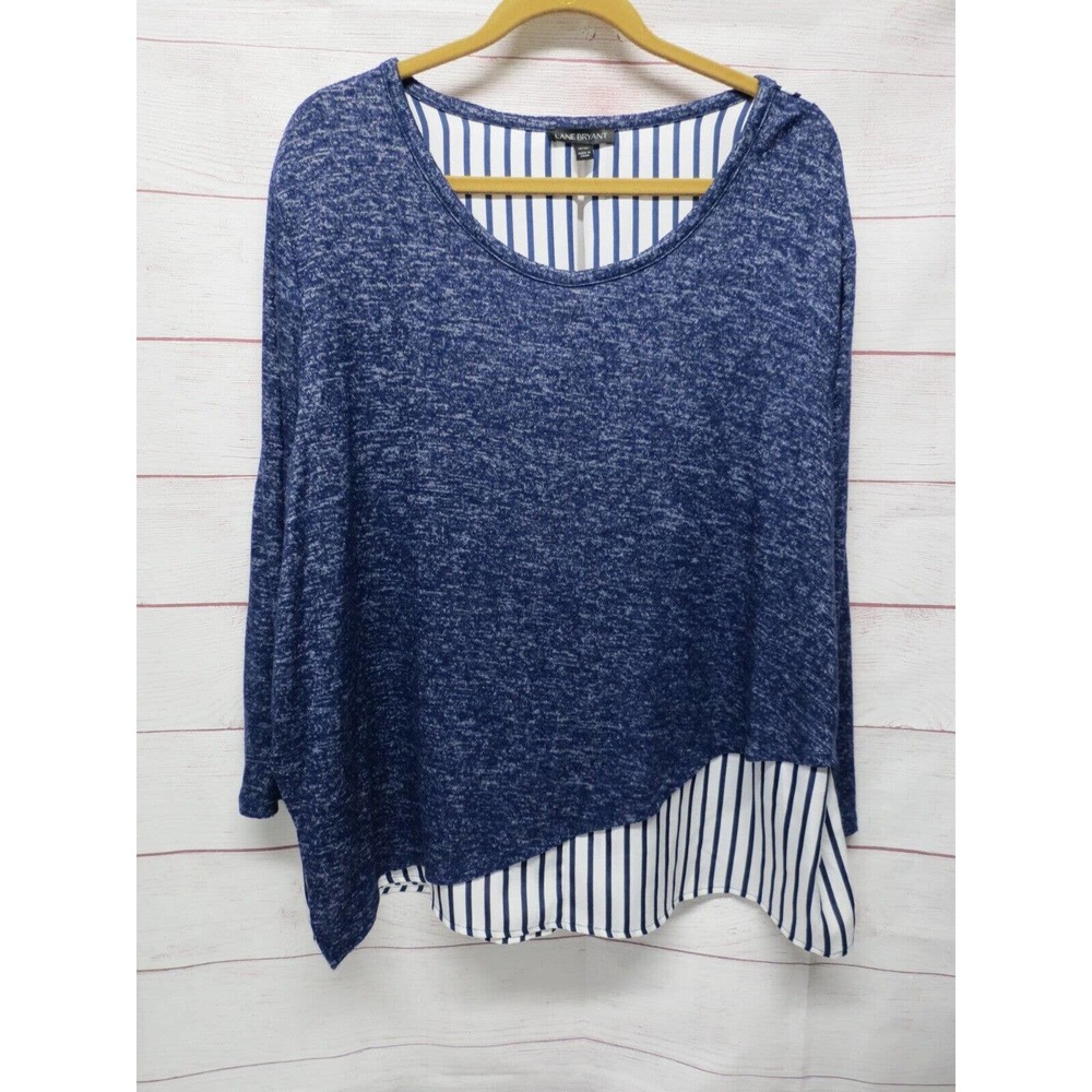 Lane Bryant Plus Size 18/20 Blue Striped Blouse Asymmetric Layered Look